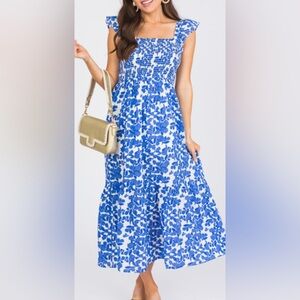 RENEE FLORAL SMOCK, BLUE Floral Maxi Dress by THML